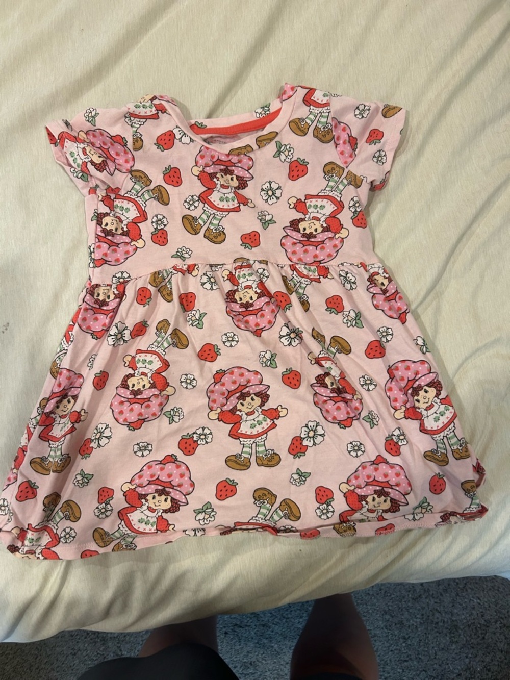 Girls' Pink Strawberry Print Casual Dress